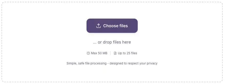PDF upload interface with Choose files button and drop zone